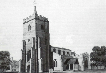 Sandy church about 1815 by Thomas Fisher